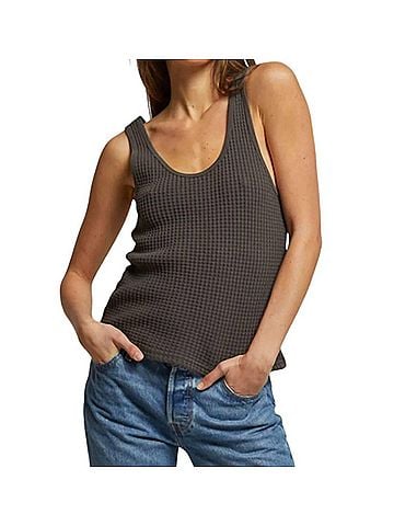 perfectwhitetee Aria Beach Waffle Tank Top in Vintage Black (view 2)