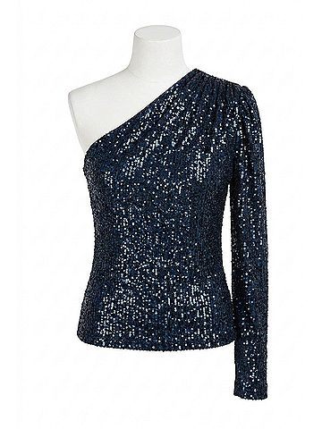 Generation Love Vetta One Shoulder Sequin Top in Navy (view 1)