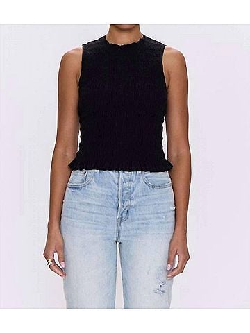 Pistola Phoebe Smocked Tank Top in Noir (view 2)