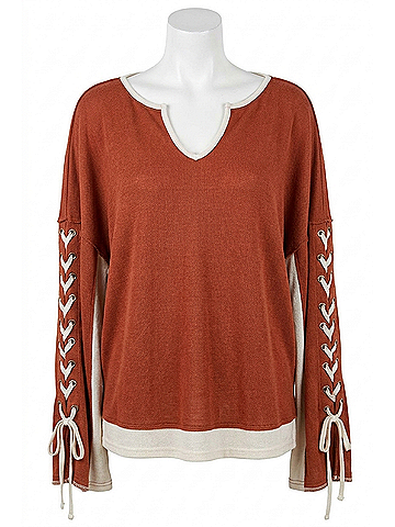 Bibi Contrast Eyelet Detailed Casual Top in Sienna (view 1)