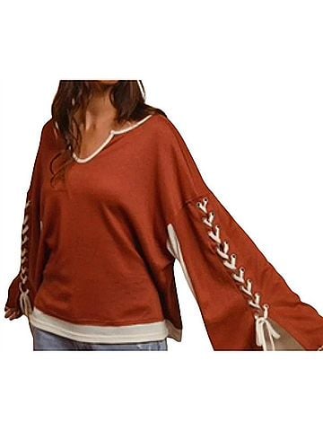 Bibi Contrast Eyelet Detailed Casual Top in Sienna (view 2)