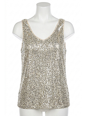 Joseph Ribkoff Sequined V-Neck Sleeveless Top in Silver/Nude (view 1)
