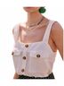 Le Lis Solid Brown Button Cropped Top in Beige Size M - photo 3