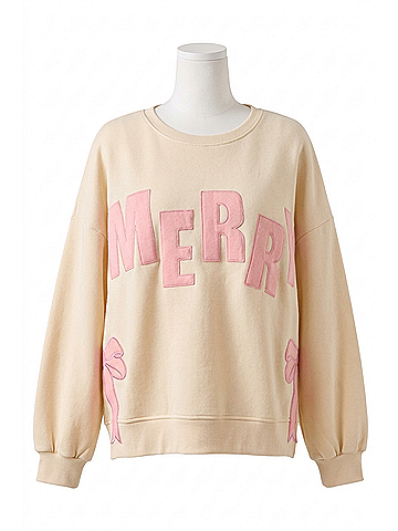 Bibi Merry Bow Fleece Sweatshirt in Cream (view 1)