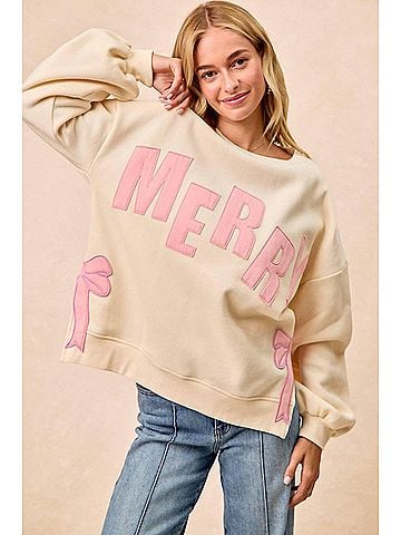 Bibi Merry Bow Fleece Sweatshirt in Cream (view 2)