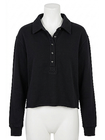 perfectwhitetee Vinny Collared Sweatshirt in True Black (view 1)
