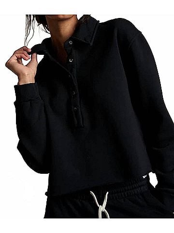 perfectwhitetee Vinny Collared Sweatshirt in True Black (view 2)