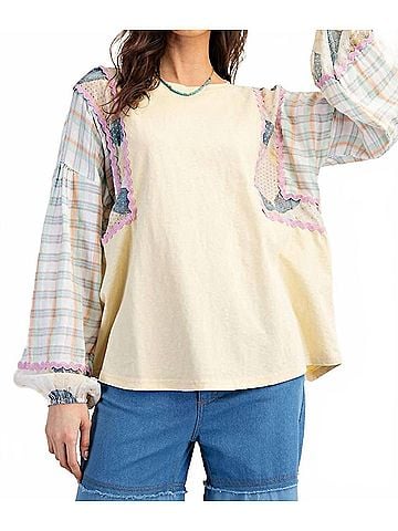 Easel Dijon Mix Print Top in Yellow Multi (view 2)