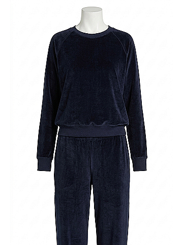 perfectwhitetee Stella Velour Crewneck Sweatshirt in Navy (view 1)