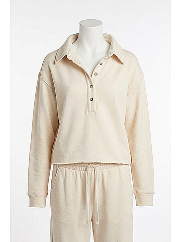 perfectwhitetee Vinny Collared Sweatshirt in Sugar (view 2)