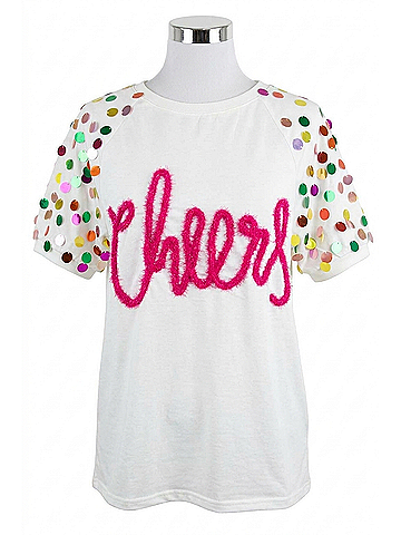 Bibi Cheers Metallic Letter Puff Sleeve Top in Pink Multi (view 1)