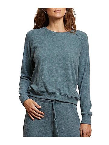 perfectwhitetee Cooper Waffle Raglan Crew Sweatshirt in Slate (view 2)