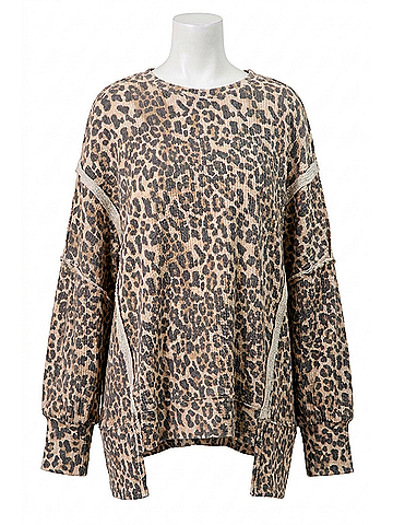 Bibi Oversized Waffle Thermal Sweatshirt in Leopard (view 1)
