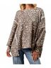 Bibi Animal Print Brown Oversized Waffle Thermal Sweatshirt in Leopard Size XL - photo 2