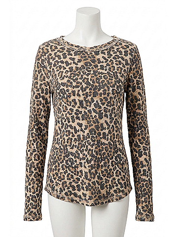 Bibi Washed Waffle Thermal With Thumb Hole Top in Leopard (view 1)