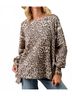 Bibi Animal Print Brown Oversized Waffle Thermal Sweatshirt in Leopard Size S - photo 3