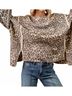 Bibi Animal Print Brown Oversized Waffle Thermal Sweatshirt in Leopard Size S - photo 5