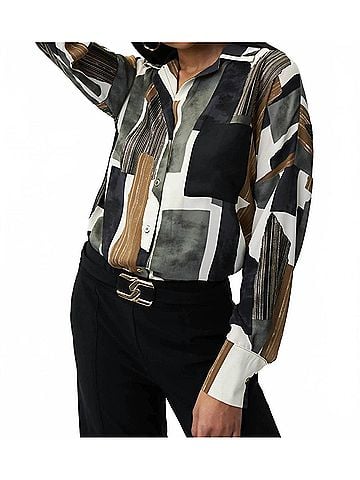 Joseph Ribkoff Patch Print Blouse in Beige Black (view 2)