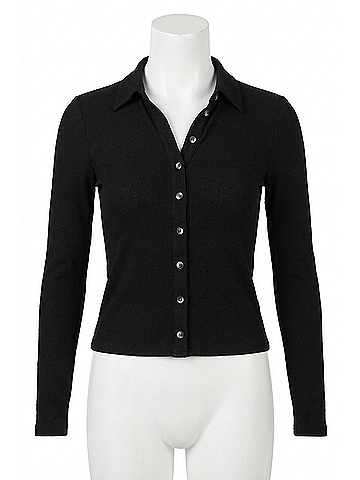perfectwhitetee Amee Luxe Rib Button Up Polo Shirt in Black (view 1)