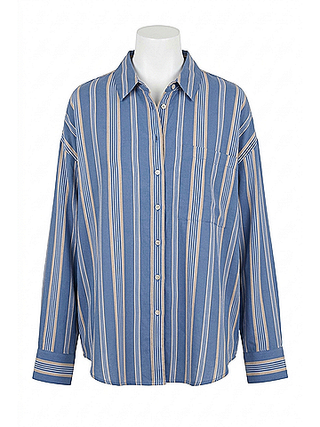 Xirena Jordy Shirt Top in Navy Blue Stripe (view 1)