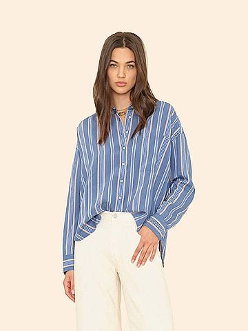 Xirena Jordy Shirt Top in Navy Blue Stripe (view 2)