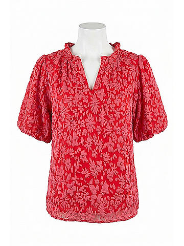 Bibi Floral Balloon Sleeve Top in Red (view 1)