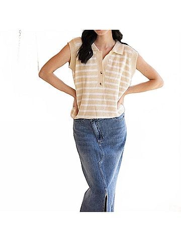 Bibi Sailor's Stripe Knit Vest in Oatmeal/Ivory (view 2)