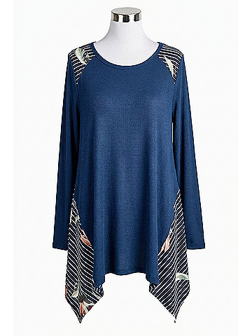 Oddi Striped & Floral Knit Trapeze Tunic in Navy (view 1)