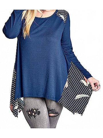 Oddi Striped & Floral Knit Trapeze Tunic in Navy (view 2)