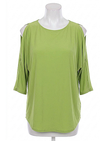 Joseph Ribkoff Boat Neck 3/4 Slit Sleeve Top in Greenery (view 1)