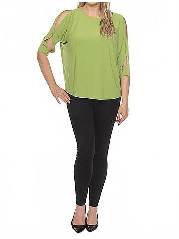 Joseph Ribkoff Boat Neck 3/4 Slit Sleeve Top in Greenery (view 2)
