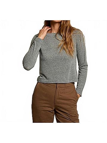 perfectwhitetee Parker Cotton Long Sleeve Top in Heather Grey (view 2)