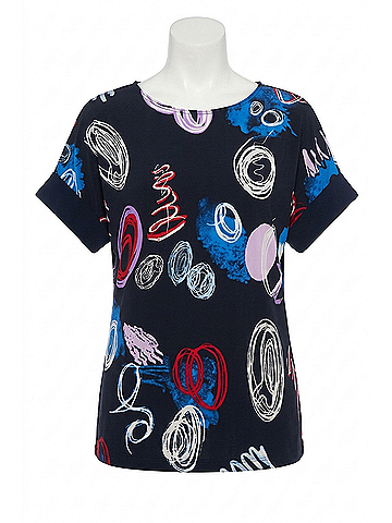 Joseph Ribkoff Doodle Print Boxy Top in Midnight Blue/Multi (view 1)