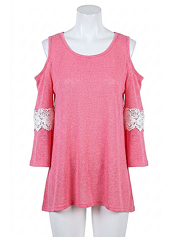 Umgee Cold Shoulder Ruffle Sleeve Top in Coral (view 1)