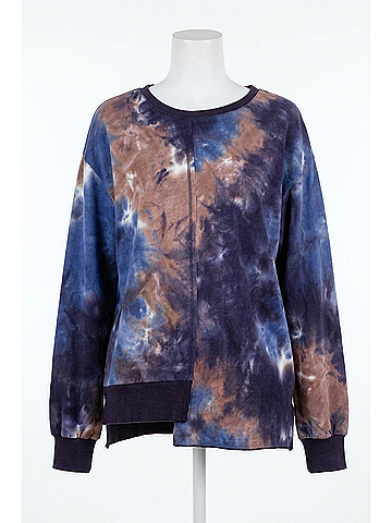 Umgee Contrast Trim Tie Dye Top in Blue (view 1)