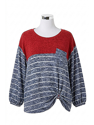 Umgee Heathered Puff Sleeve Top - Plus in Red (view 1)