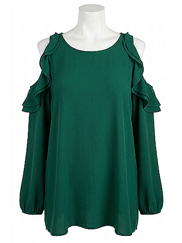 Umgee Ruffle Open Shoulder Blouse - Plus in Forest (view 1)