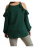 Umgee Solid Green Ruffle Open Shoulder Blouse - Plus in Forest Size 1X - photo 4