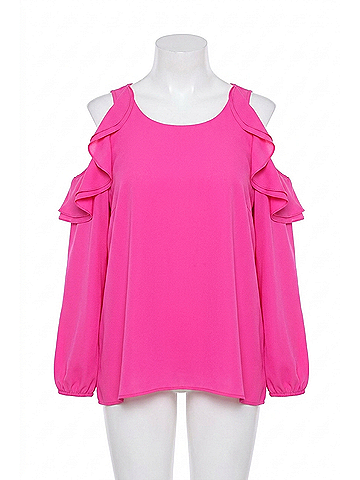 Umgee Ruffle Open Shoulder Blouse - Plus in Pink (view 1)