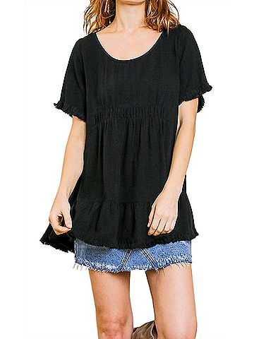Umgee Short Ruffle Sleeve Tunic in Black (view 2)