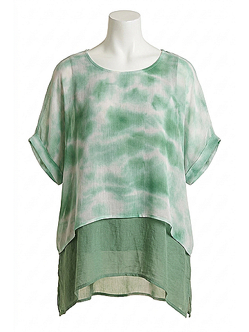Umgee Tie Dye Layered Top in Sage (view 1)