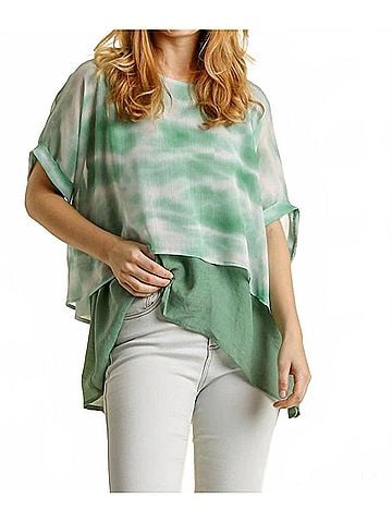 Umgee Tie Dye Layered Top in Sage (view 2)