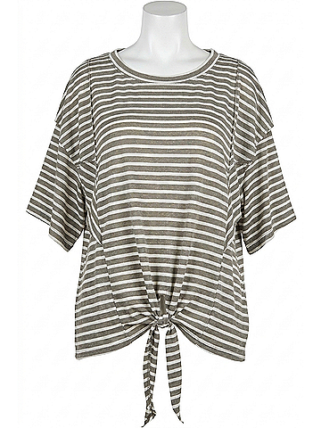 Umgee Striped Layered Top - Plus in Charcoal (view 1)
