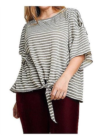 Umgee Striped Layered Top - Plus in Charcoal (view 2)