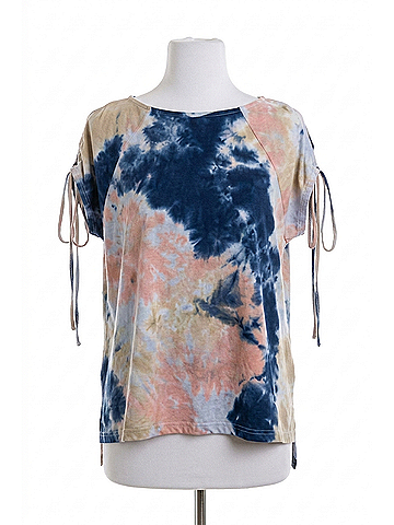 Umgee Tie Dye Cinched Sleeve Top in Navy /Peach (view 1)