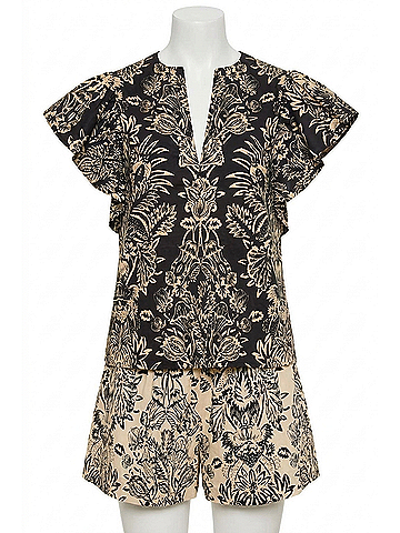 Ulla Johnson Severine Flutter Sleeve Top in Noir Flora (view 1)