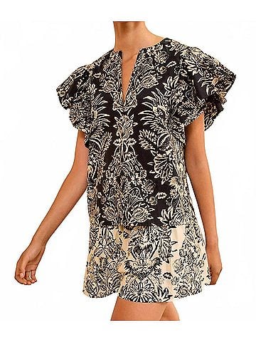 Ulla Johnson Severine Flutter Sleeve Top in Noir Flora (view 2)