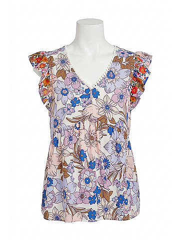 Andree by UNIT Babydoll Embroidered Pom Pom Top in Multicolor (view 1)