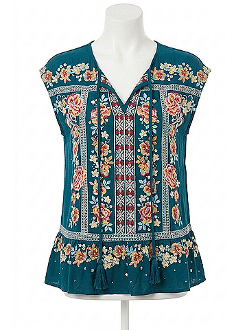 Andree by UNIT Embroidered Ruffle Top in Teal (view 1)