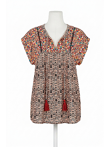 Andree by UNIT Geometric Babydoll Floral Embroidered Top in Mocha And Black (view 1)